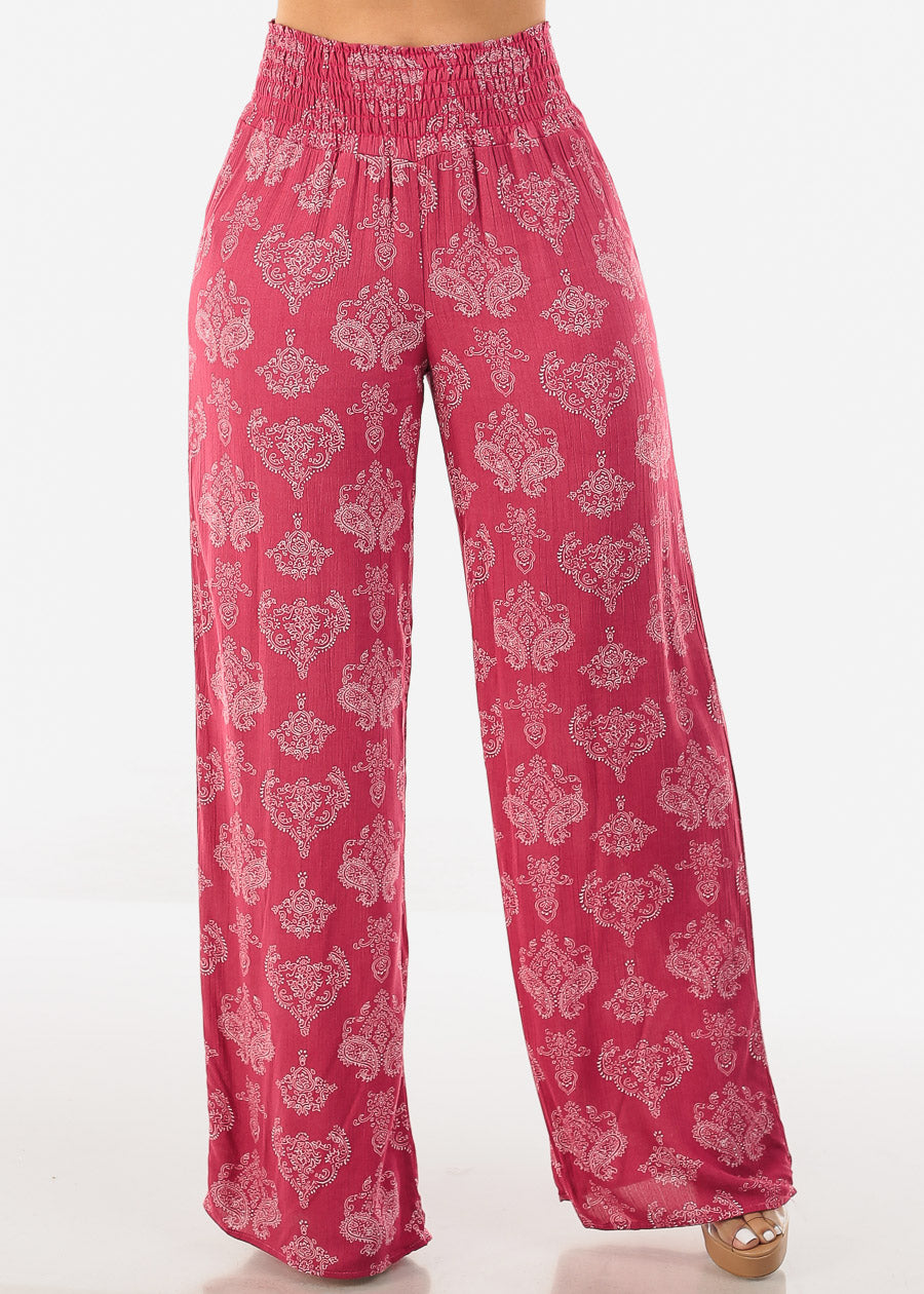 Boho Smocked Waist Floral Palazzo Pants