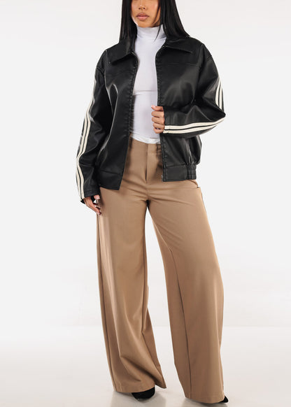 Long Sleeve Zip Up Vegan Leather Black Jacket