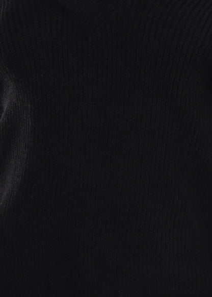 Long Sleeve Vneck Knitted Sweater Black