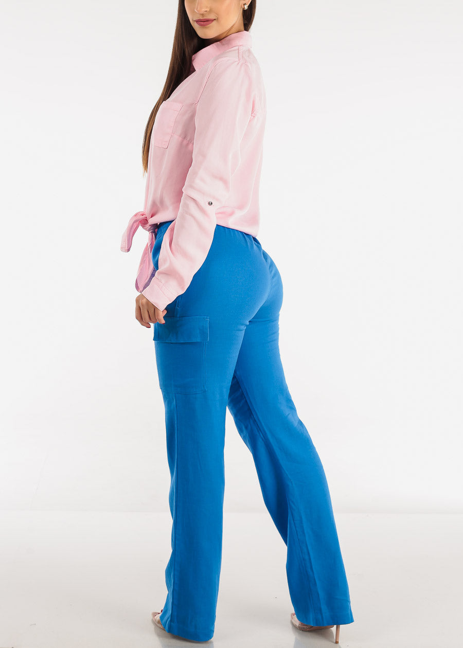 Ladies Trousers, Ladies Royal Blue High Waist Trousers Double