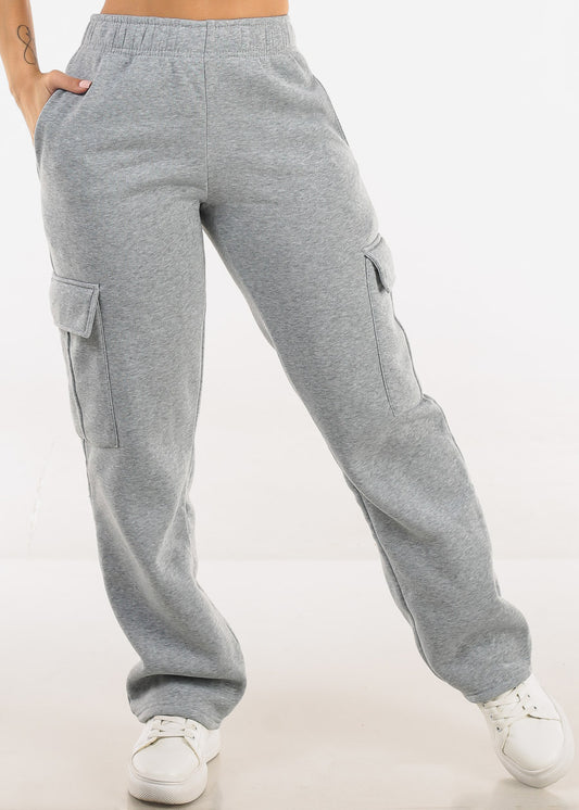 High Waist Relaxed Fit Utility Fleece Sweatpants Grey