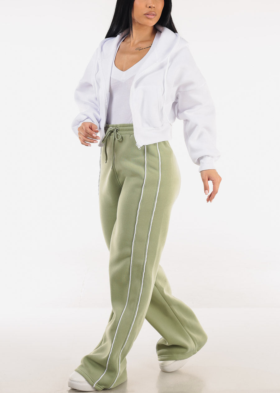 High Waisted Wide Leg Fleece Sweatpants Sage