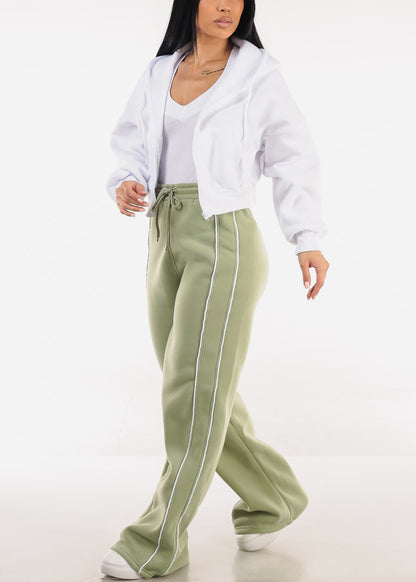 High Waisted Wide Leg Fleece Sweatpants Sage