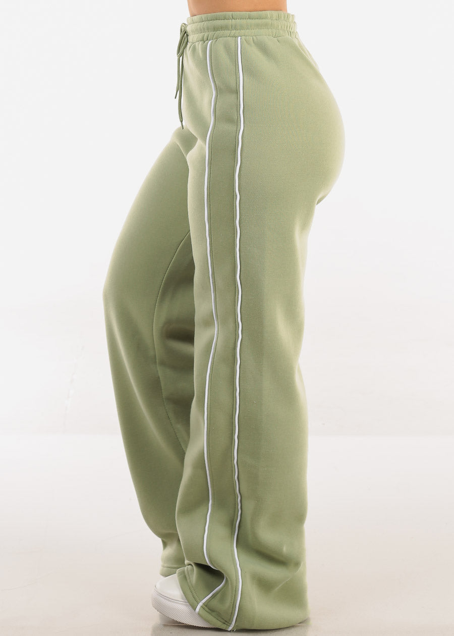 High Waisted Wide Leg Fleece Sweatpants Sage