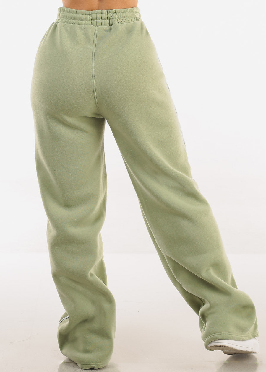 High Waisted Wide Leg Fleece Sweatpants Sage