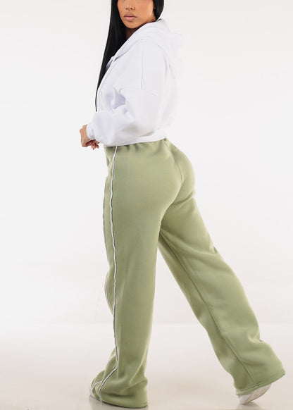 High Waisted Wide Leg Fleece Sweatpants Sage