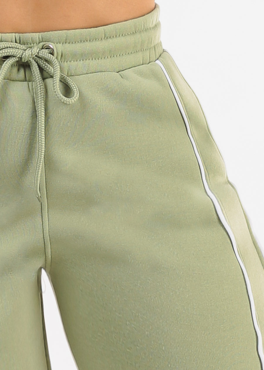 High Waisted Wide Leg Fleece Sweatpants Sage