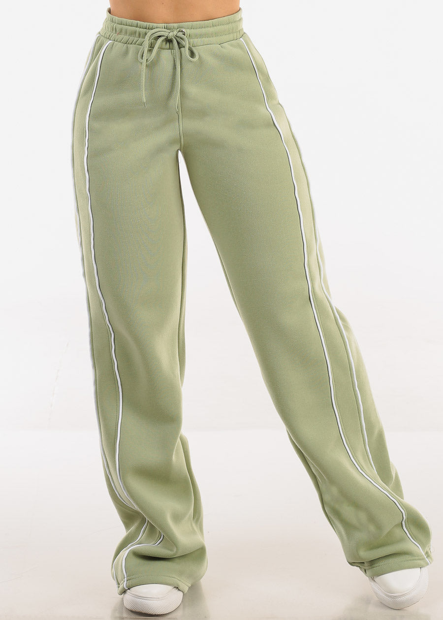 High Waisted Wide Leg Fleece Sweatpants Sage