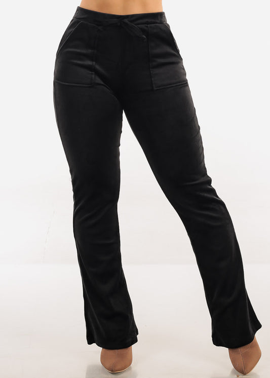 Black Velour High Waist Flared Pants