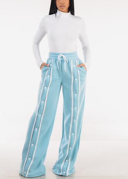 Drawstring Waist Wide Leg Fleece Sweatpants Light Blue