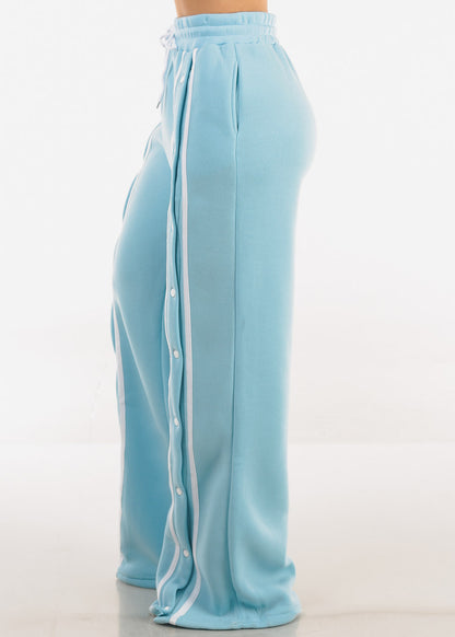 Drawstring Waist Wide Leg Fleece Sweatpants Light Blue