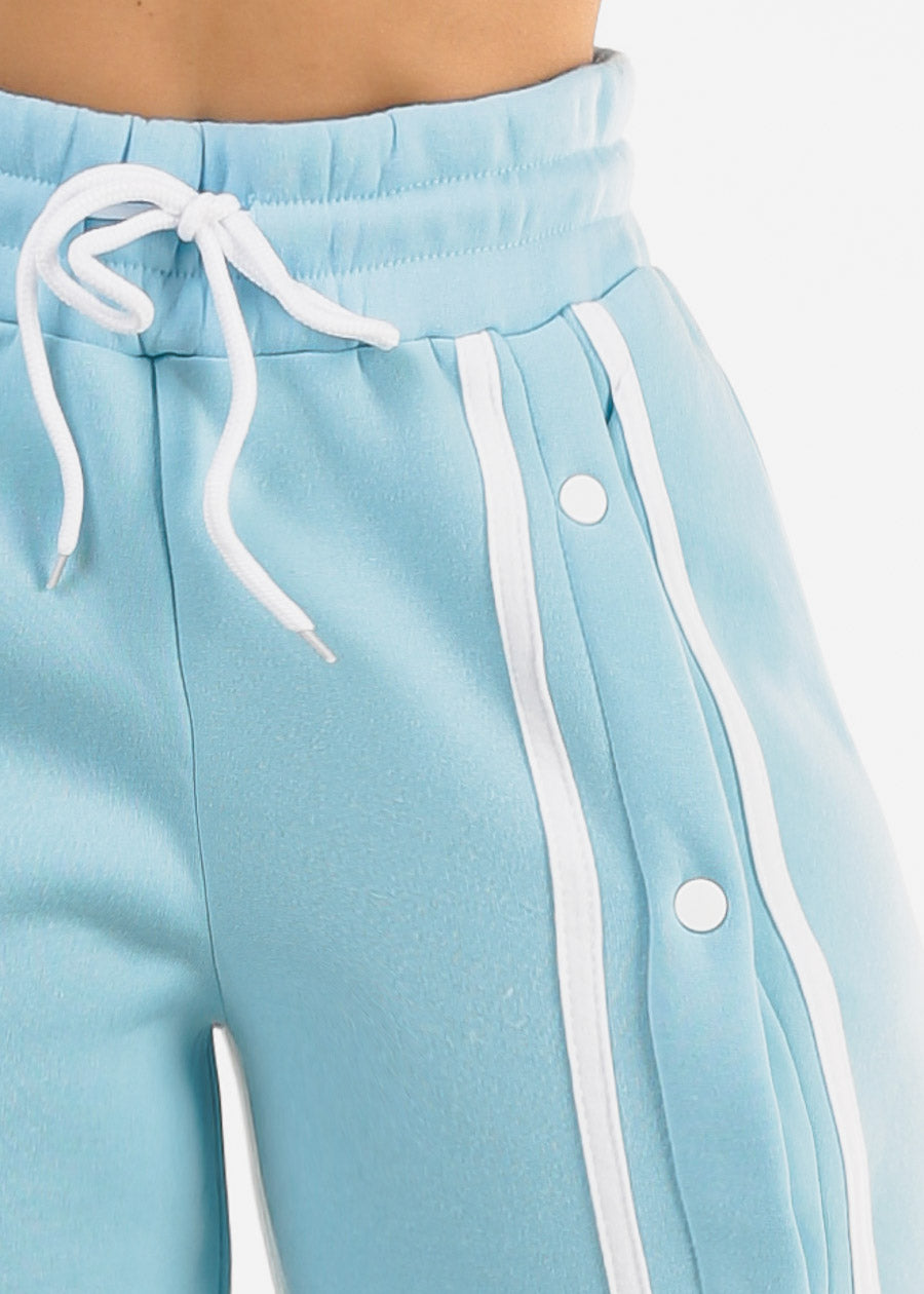 Drawstring Waist Wide Leg Fleece Sweatpants Light Blue
