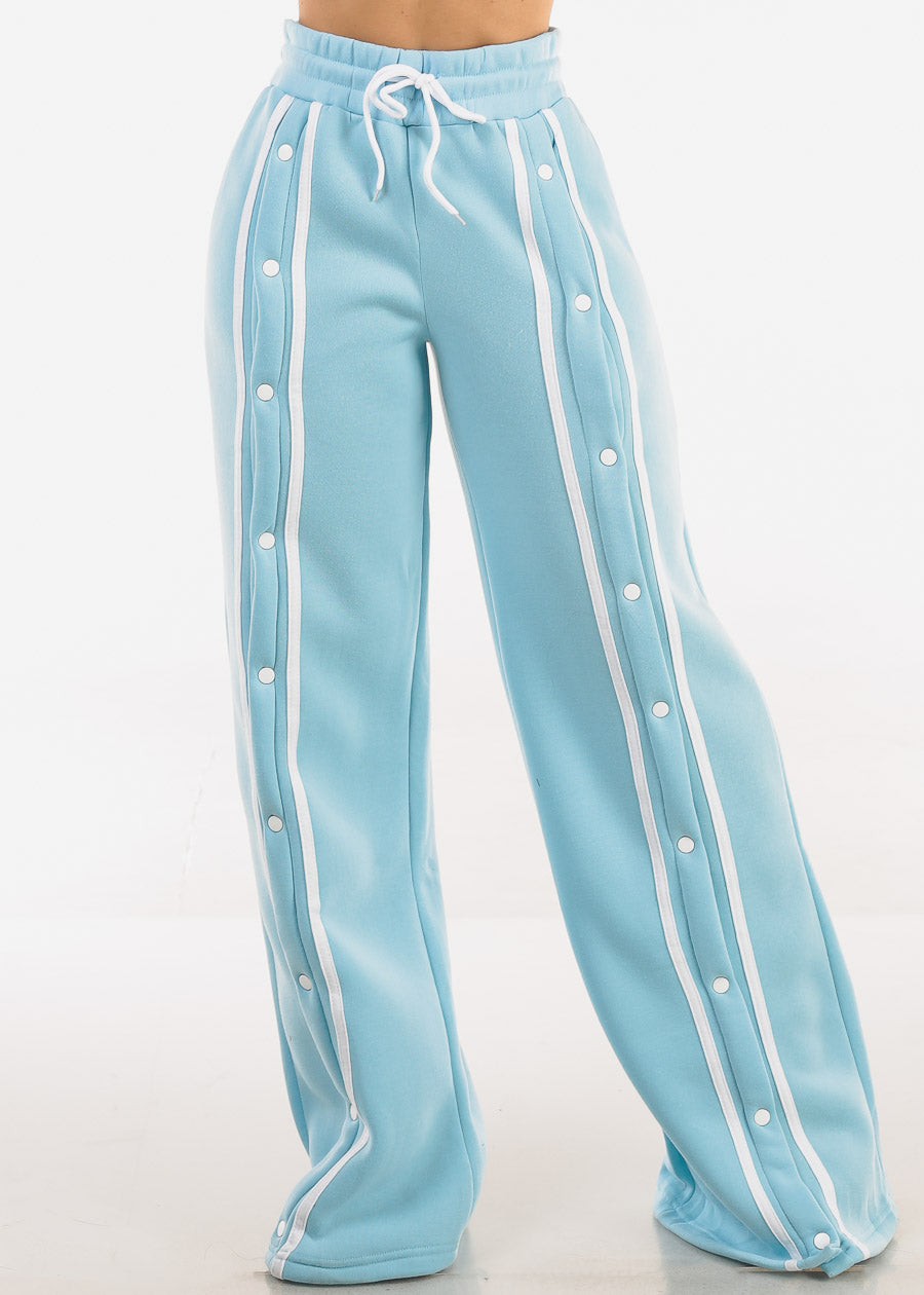 Drawstring Waist Wide Leg Fleece Sweatpants Light Blue