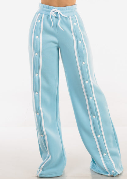 Drawstring Waist Wide Leg Fleece Sweatpants Light Blue