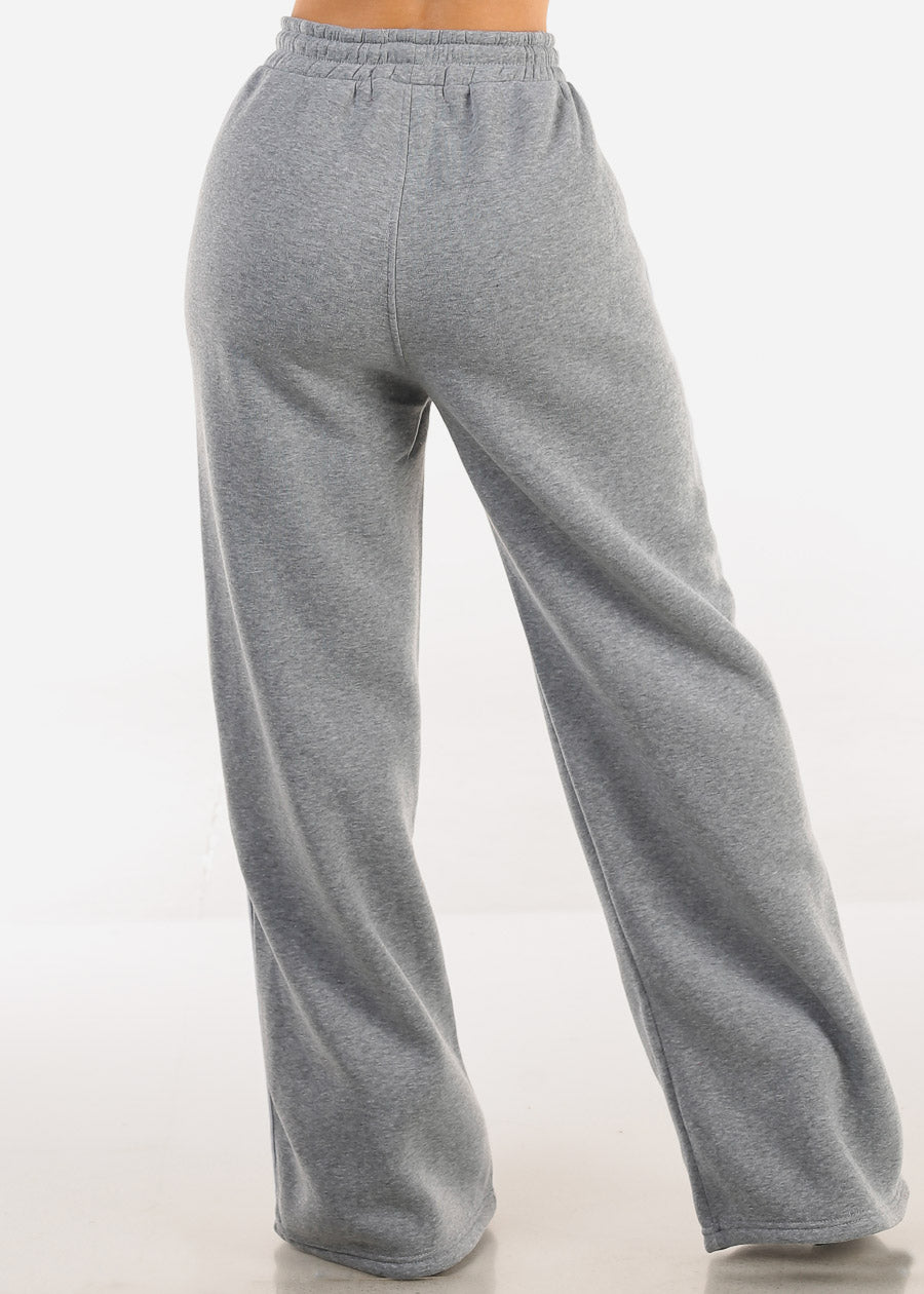 High Waisted Wide Leg Fleece Sweatpants Grey