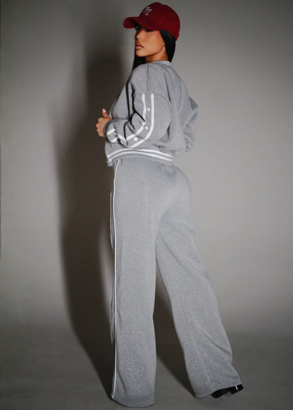High Waisted Wide Leg Fleece Sweatpants Grey