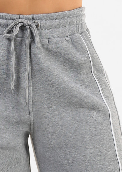 High Waisted Wide Leg Fleece Sweatpants Grey