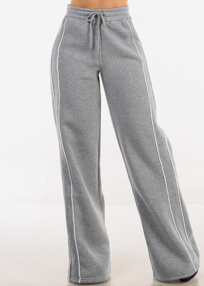 High Waisted Wide Leg Fleece Sweatpants Grey