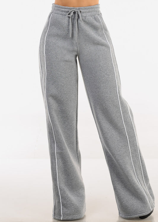 High Waisted Wide Leg Fleece Sweatpants Grey