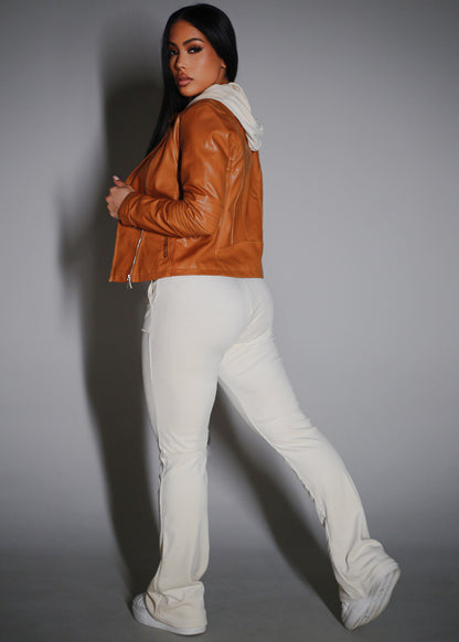 Velour High Waist Flared Pants Ivory