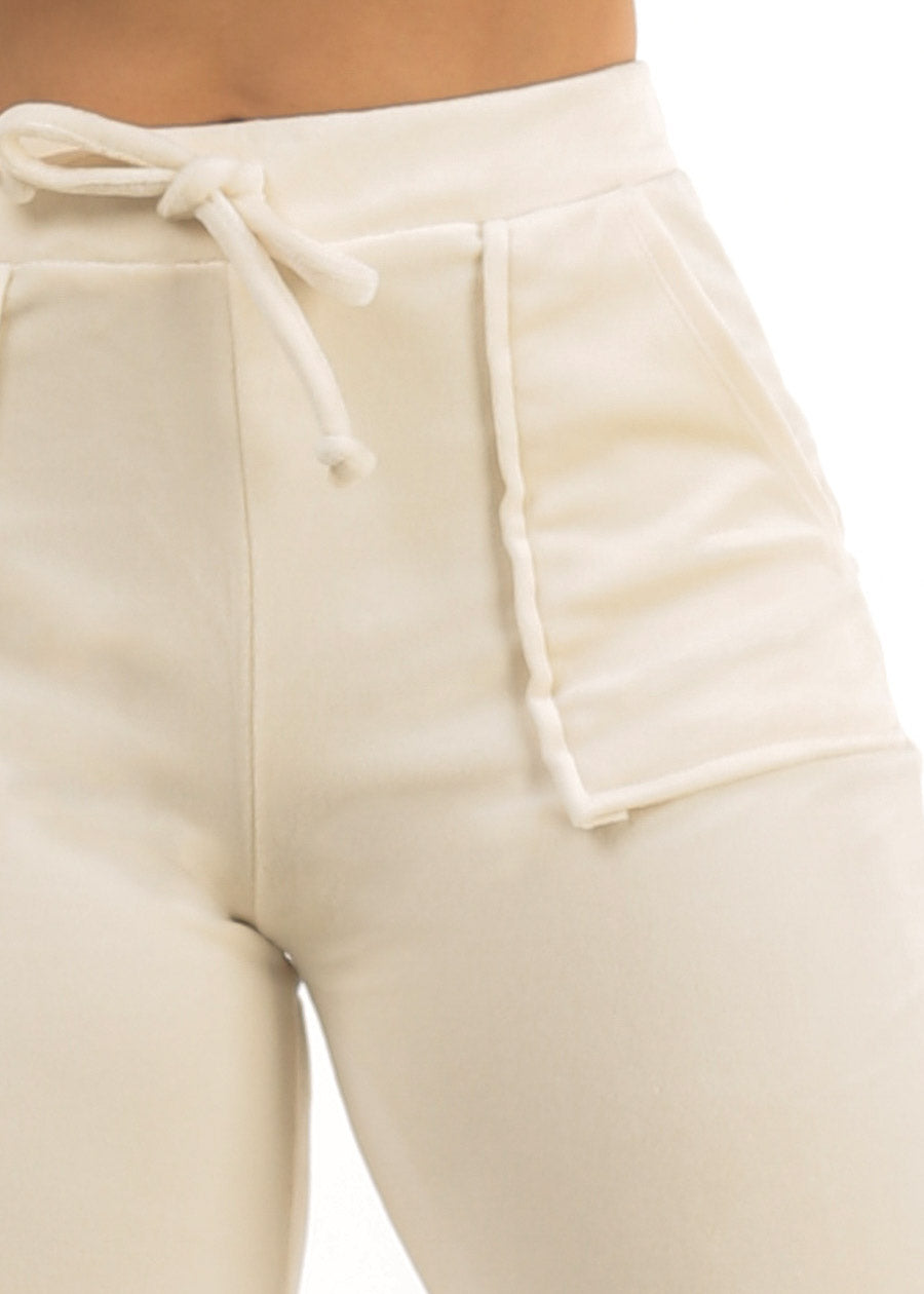 Velour High Waist Flared Pants Ivory