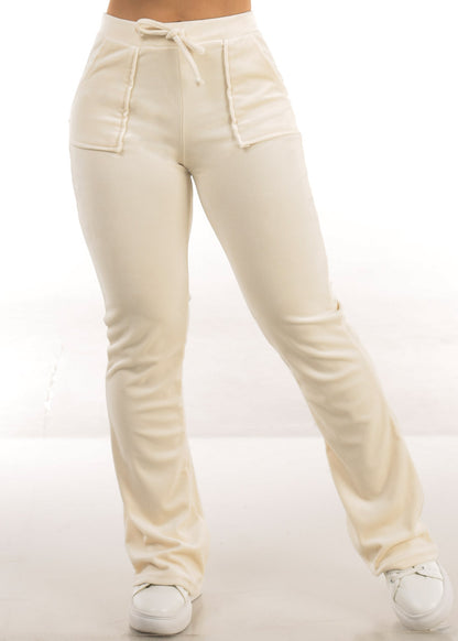 Velour High Waist Flared Pants Ivory