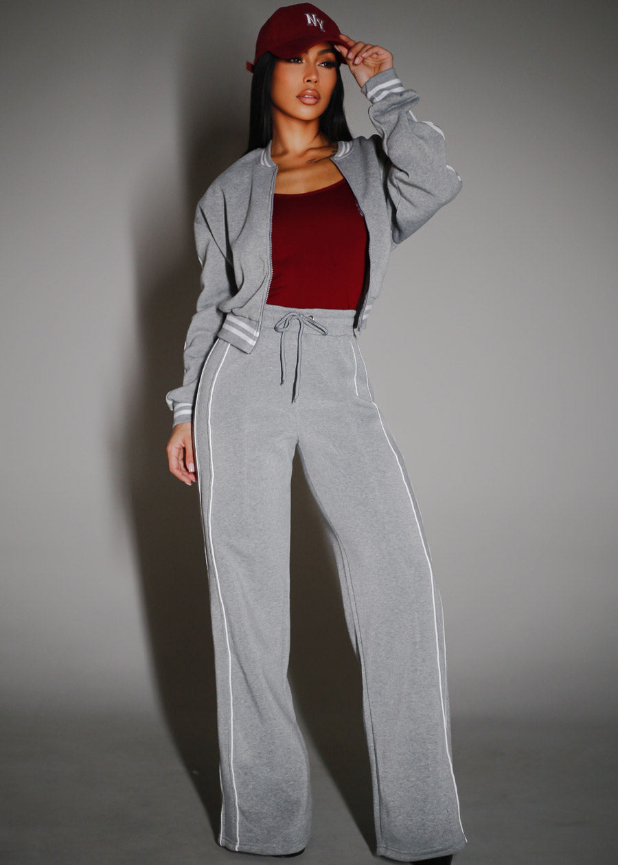 Long Sleeve Fleece Bomber Jacket Grey