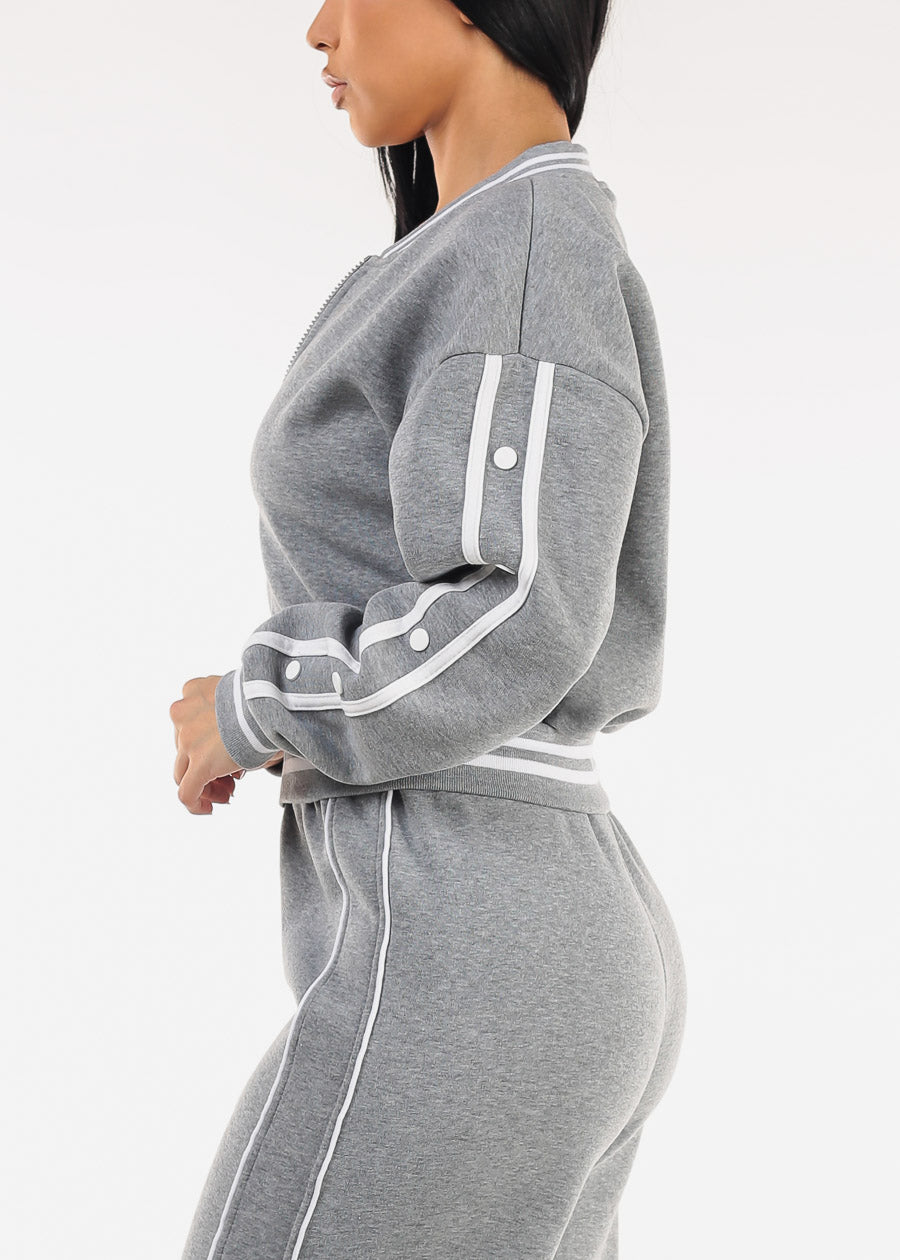 Long Sleeve Fleece Bomber Jacket Grey