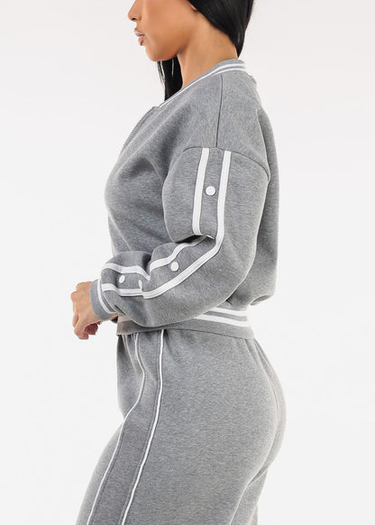 Long Sleeve Fleece Bomber Jacket Grey