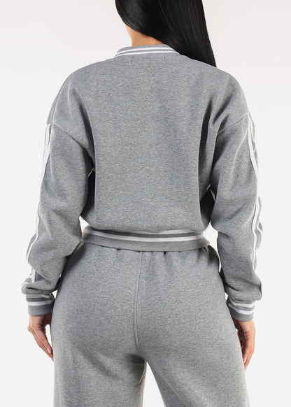 Long Sleeve Fleece Bomber Jacket Grey
