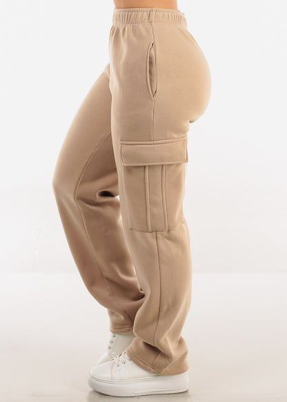 High Waist Relaxed Fit Utility Fleece Sweatpants Taupe