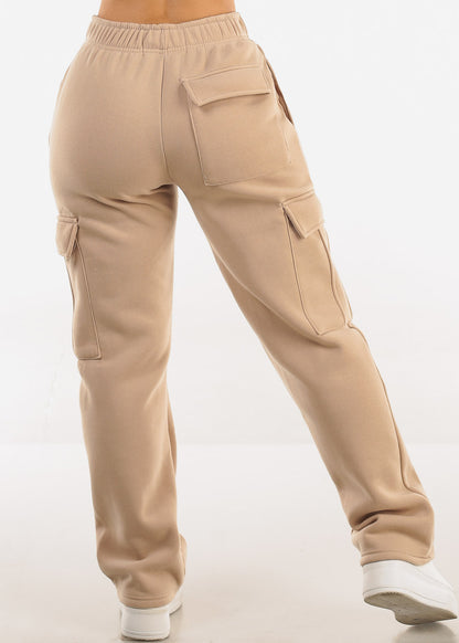 High Waist Relaxed Fit Utility Fleece Sweatpants Taupe