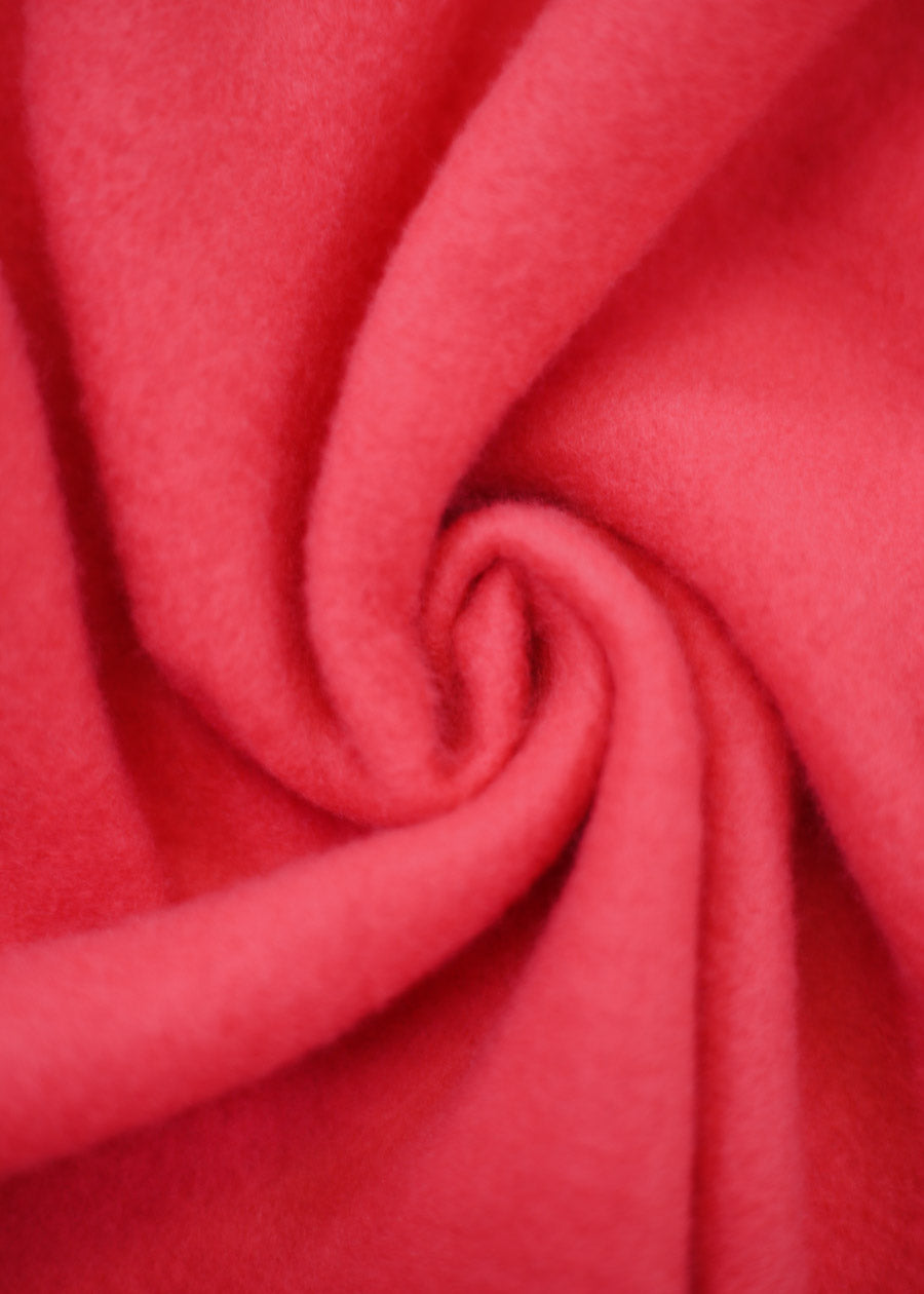 Cropped Fleece V-Neck Sweatshirt Red w Striped Collar