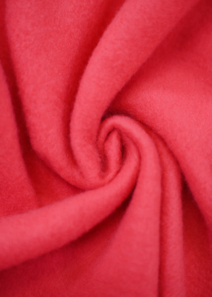 Cropped Fleece V-Neck Sweatshirt Red w Striped Collar