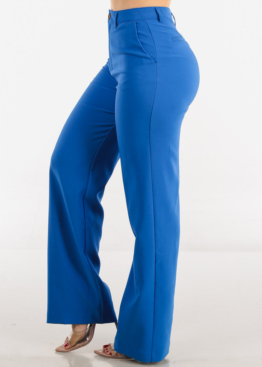 Women's Straight Leg Blue Dressy Pants - Formal Blue Careerwear Pants –  Moda Xpress
