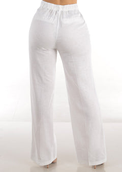 White High Waist Straight Wide Leg Linen Pants
