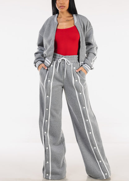 Drawstring Waist Wide Leg Fleece Sweatpants Grey