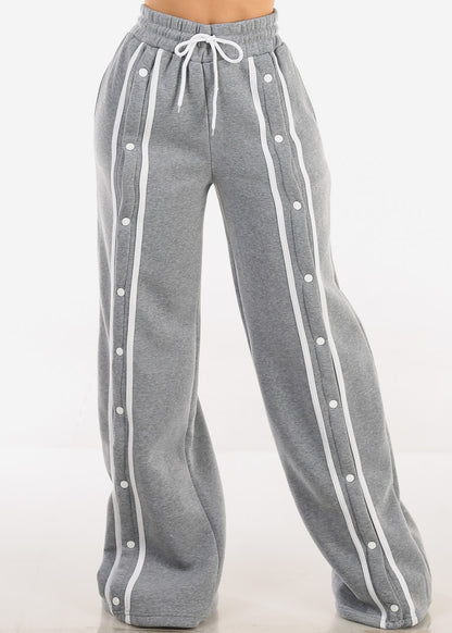 Drawstring Waist Wide Leg Fleece Sweatpants Grey