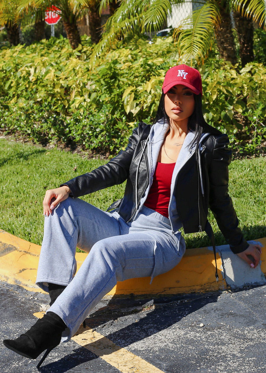 Cropped Fleece Zip Up Hoodie Grey