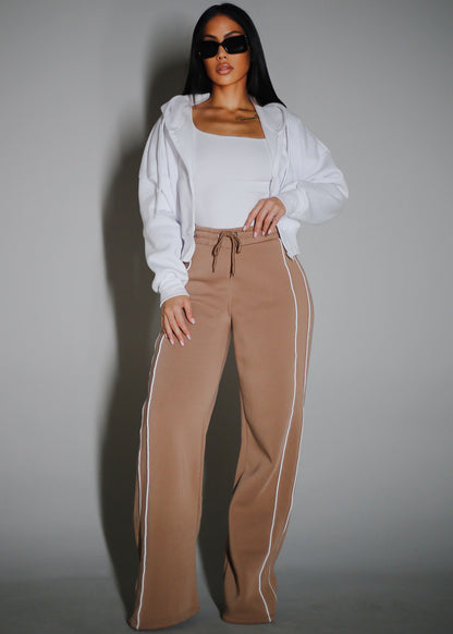 High Waisted Wide Leg Fleece Sweatpants Mocha