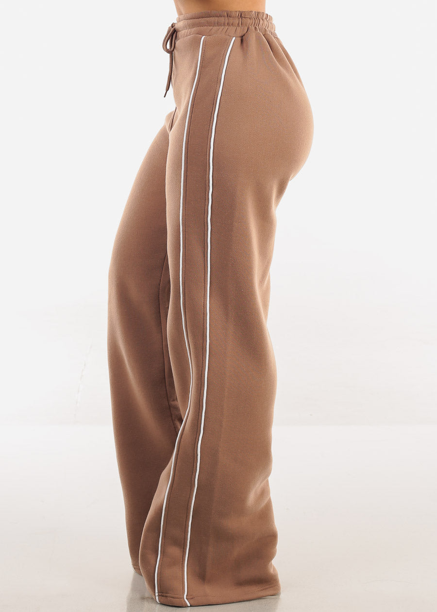 High Waisted Wide Leg Fleece Sweatpants Mocha