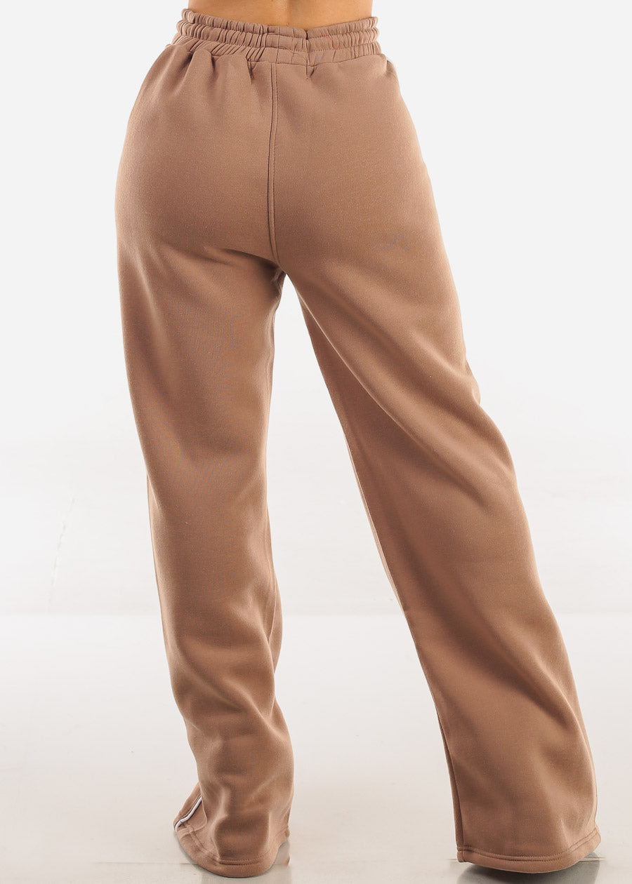 High Waisted Wide Leg Fleece Sweatpants Mocha