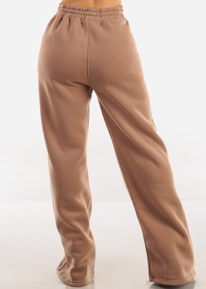 High Waisted Wide Leg Fleece Sweatpants Mocha