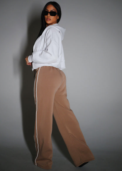High Waisted Wide Leg Fleece Sweatpants Mocha