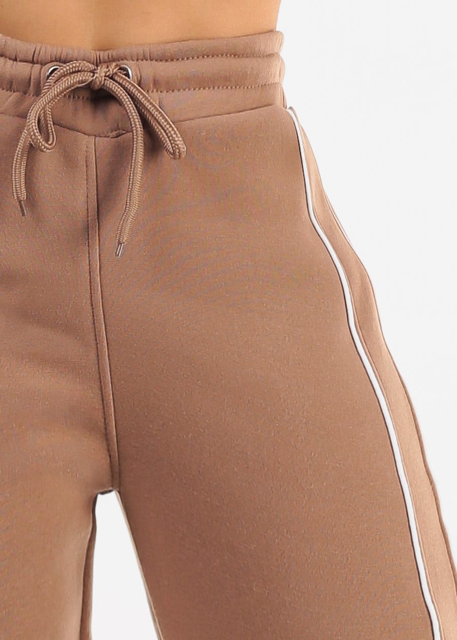 High Waisted Wide Leg Fleece Sweatpants Mocha