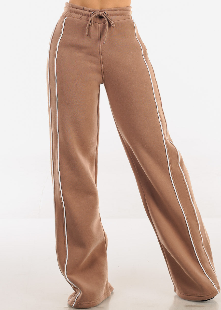 High Waisted Wide Leg Fleece Sweatpants Mocha