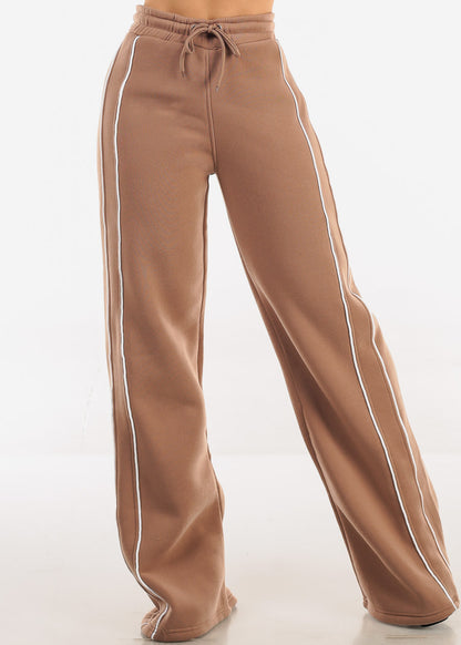 High Waisted Wide Leg Fleece Sweatpants Mocha