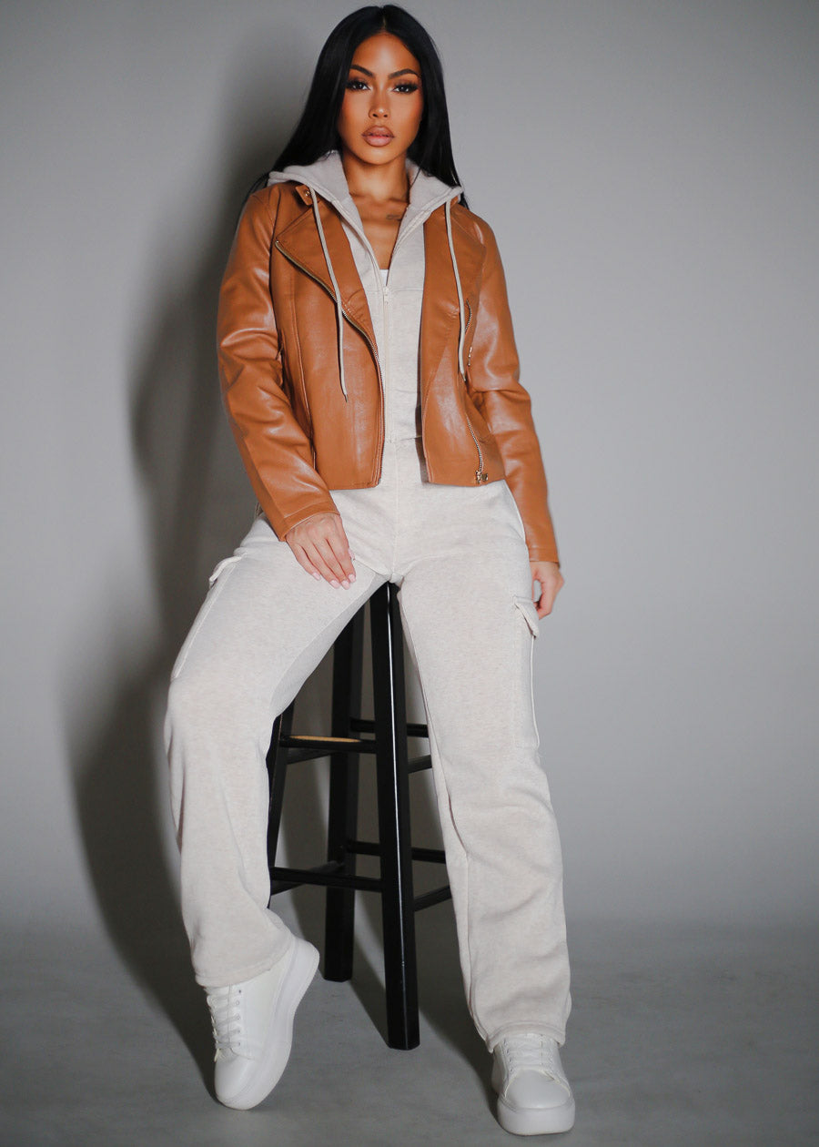 High Waist Relaxed Fit Utility Fleece Sweatpants Heather Beige