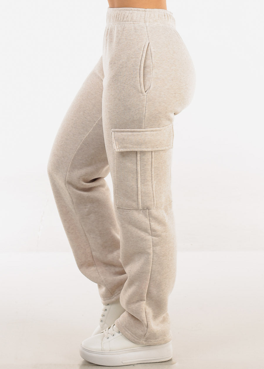 High Waist Relaxed Fit Utility Fleece Sweatpants Heather Beige