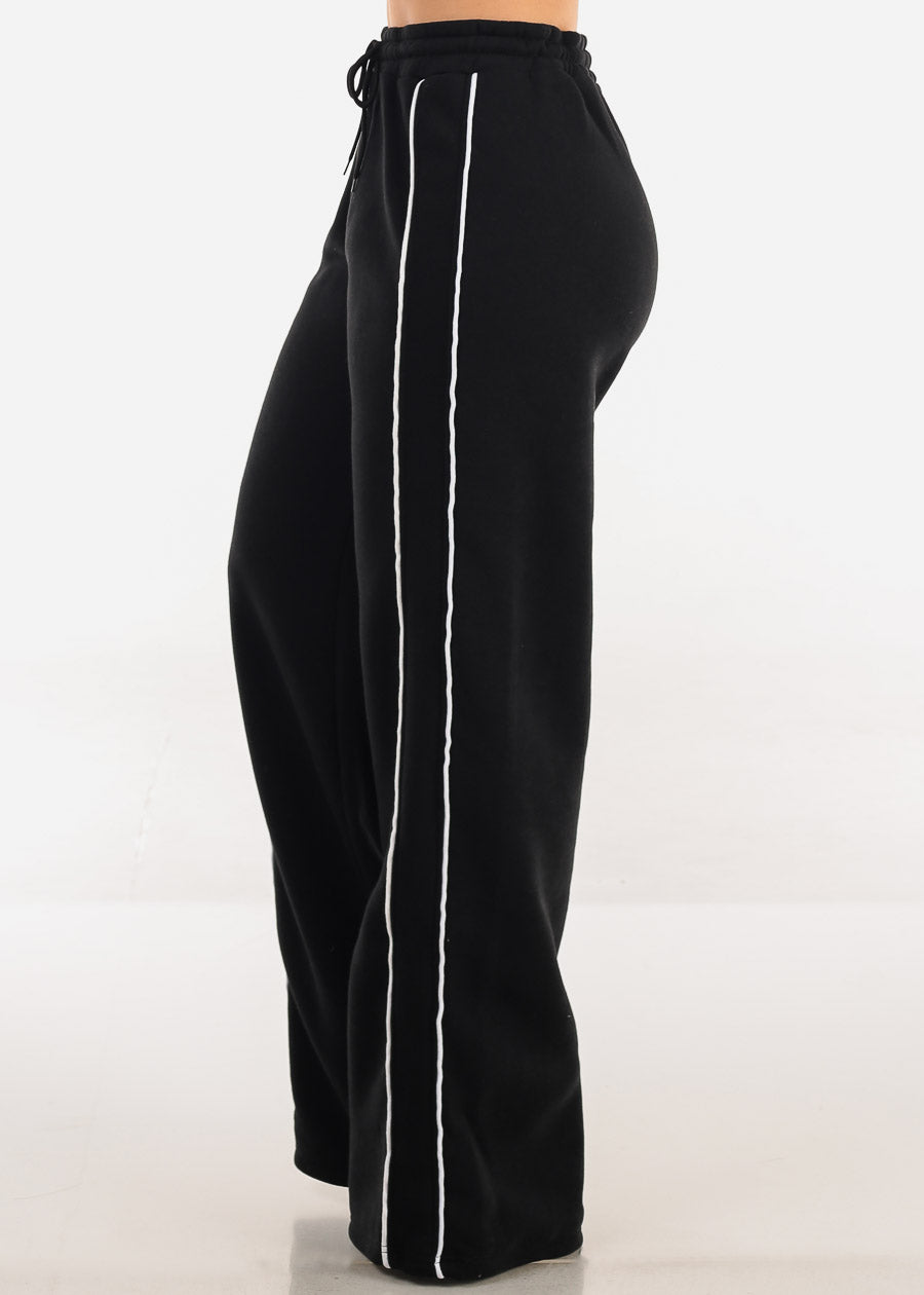 High Waisted Wide Leg Fleece Sweatpants Black